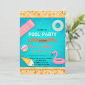 Flamingo poolparty-uitnodiging kaart (Staand voorkant)