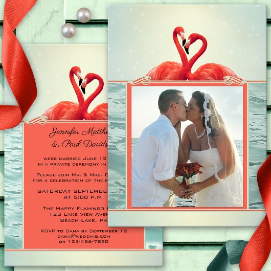 Flamingo Post of Na-Huwelijk Foto Uitnodiging