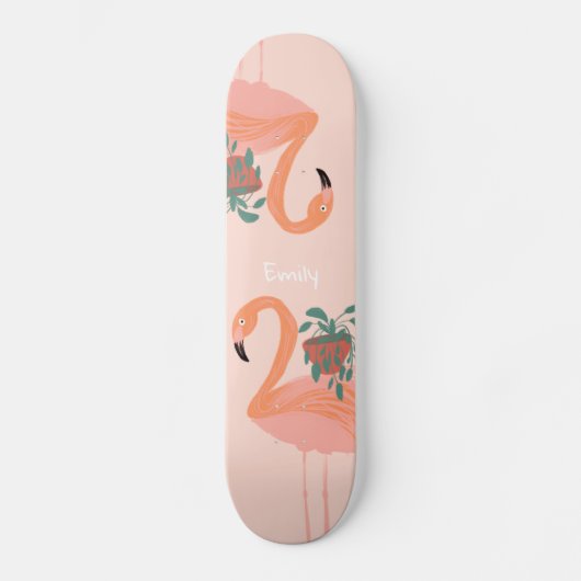 Flamingo Potplant Kunst Skateboard (Voorkant)