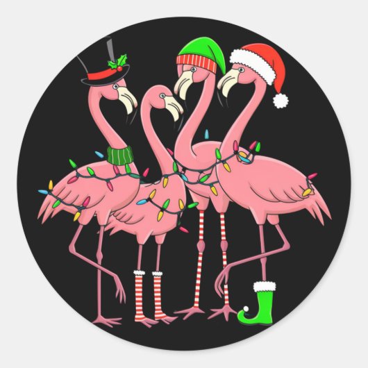 Flamingo Prettig Kerstmis Grappig Flamingo Liefheb Ronde Sticker (Voorkant)