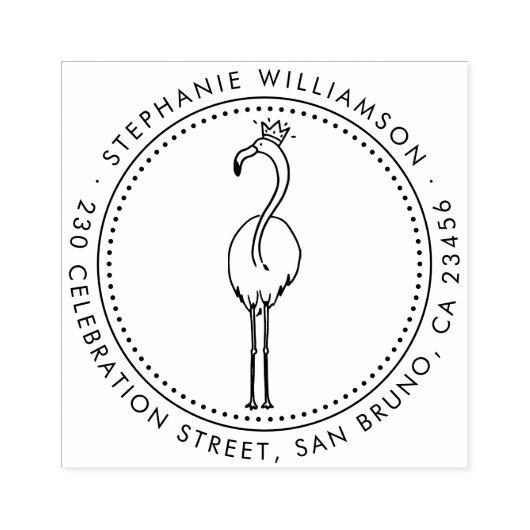 Flamingo Prinses Aangepaste Ronde Naam Retouradres Rubberstempel (Afrduk)
