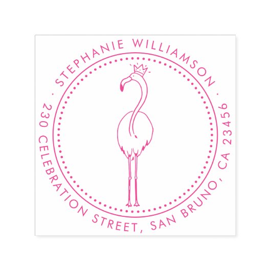 Flamingo Prinses Aangepaste Ronde Naam Retouradres Zelfinktende Stempel (Design)