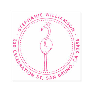 Flamingo Prinses Aangepaste Ronde Naam Retouradres Zelfinktende Stempel
