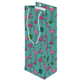 Flamingo Print Blue Wijn Cadeautas (Achterkant Gekanteld)