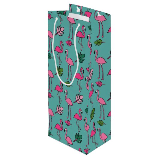 Flamingo Print Blue Wijn Cadeautas (Achterkant Gekanteld)