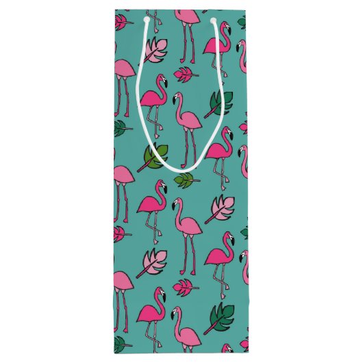 Flamingo Print Blue Wijn Cadeautas (Achterkant)