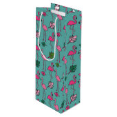 Flamingo Print Blue Wijn Cadeautas (Voorkant Gekanteld)