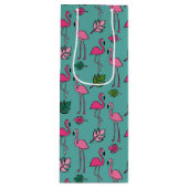 Flamingo Print Blue Wijn Cadeautas (Voorkant)