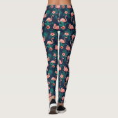 Flamingo Print, Roze Hibiscus Tropische Bloem Leggings (Achterkant)