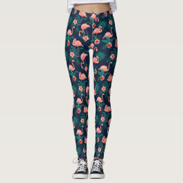 Flamingo Print, Roze Hibiscus Tropische Bloem Leggings