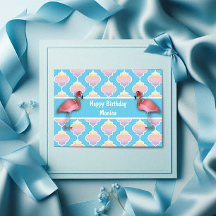 Flamingo Quatrefoil Birthday Kaart
