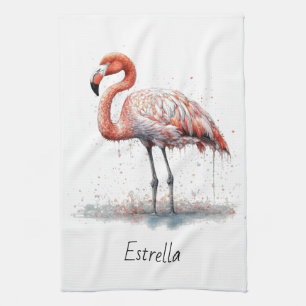 Flamingo Radiance: Tropische Aquarel, op maat Theedoek