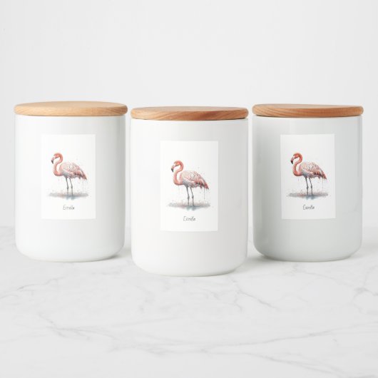 Flamingo Radiance: Waterverf Art, custom Voedselcontainer Etiket (Flessen)