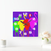 Flamingo Rainbow Vierkante Klok (Huis)