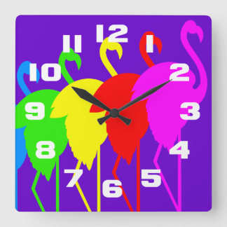 Flamingo Rainbow Vierkante Klok