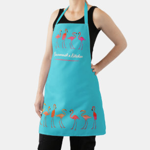 Flamingo rand schort met voorband Tropisch blauw