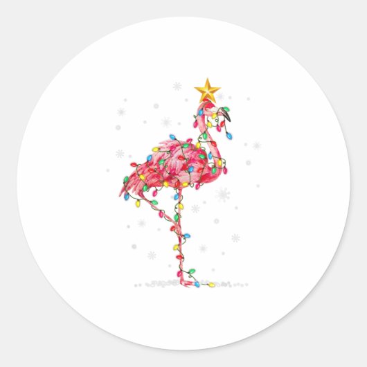 Flamingo Reindeer Pet Santa Kerstmis L Ronde Sticker (Voorkant)