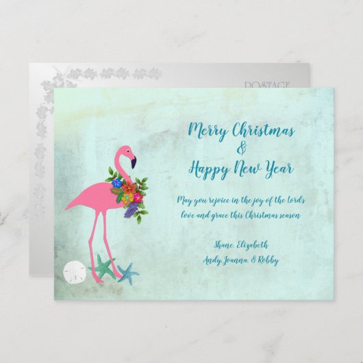 Flamingo Rejoice Grunge Briefkaart voor kerstmis (Voorkant / Achterkant)