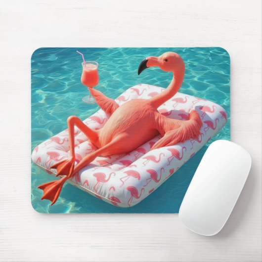 Flamingo Relaxing On a Pool Mattress Muismat (Met muis)
