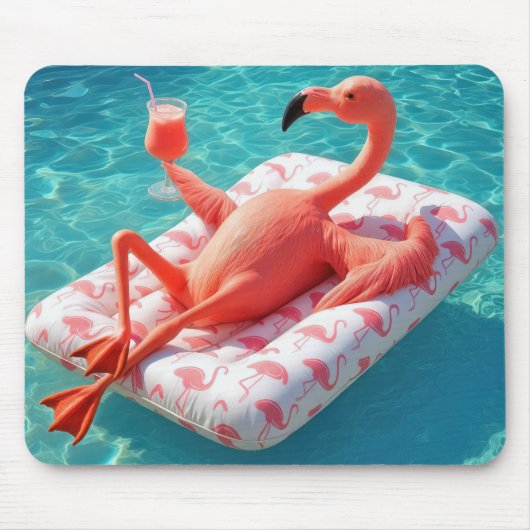 Flamingo Relaxing On a Pool Mattress Muismat (Voorkant)