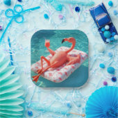 Flamingo Relaxing On a Pool Mattress Papieren Bordje (Feest)