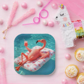 Flamingo Relaxing On a Pool Mattress Papieren Bordje (Feest)