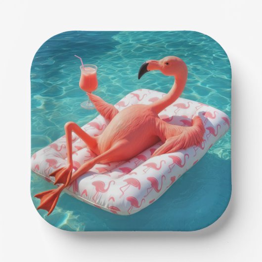 Flamingo Relaxing On a Pool Mattress Papieren Bordje (Voorkant)