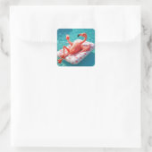 Flamingo Relaxing On a Pool Mattress Vierkante Sticker (Tas)