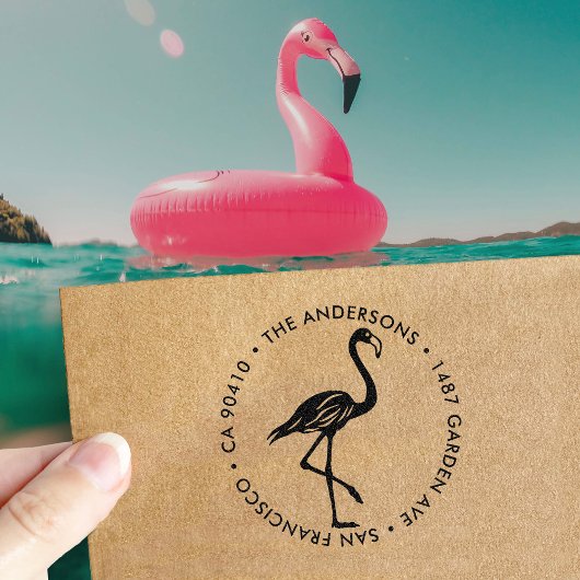 Flamingo retouradres label Housewarming cadeau Zelfinktende Stempel