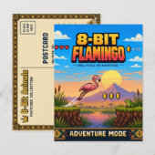 Flamingo, Retro 8-Bit Pixelkunst Briefkaart (Voorkant / Achterkant)