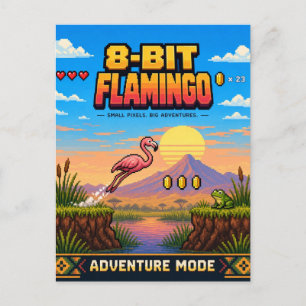 Flamingo, Retro 8-Bit Pixelkunst Briefkaart