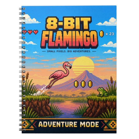 Flamingo, Retro 8-Bit Pixelkunst Notitieboek (Voorkant)