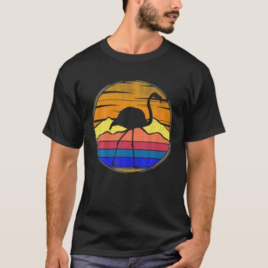 Flamingo Retro Sunset Funny Dierenvriend G T-shirt (Voorkant)