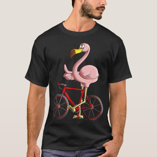 Flamingo Riding a Bicycle Cool Bikers Funny Bike T-shirt (Voorkant)