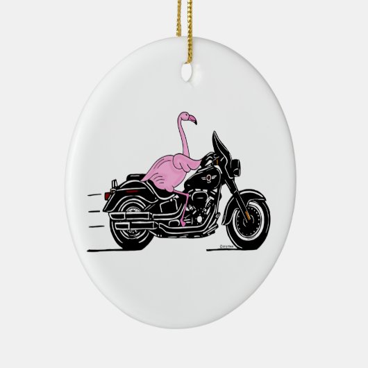 Flamingo Riding A-motorfiets Keramisch Ornament (Rechts)