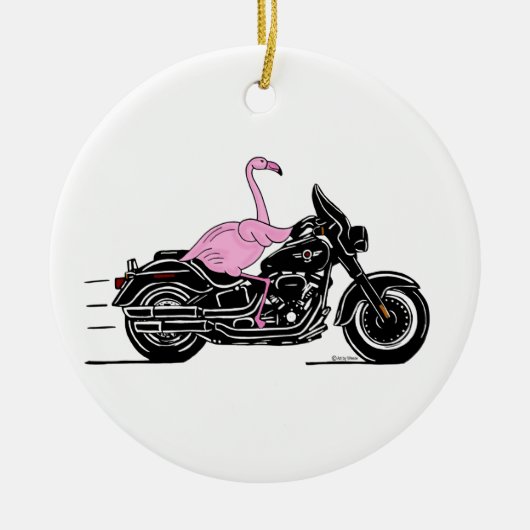 Flamingo Riding A-motorfiets Keramisch Ornament (Voorkant)