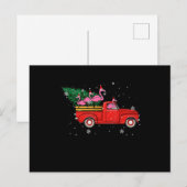 Flamingo Riding Red Truck Xmas kerstkerstmis Aankondigingskaart (Voorkant / Achterkant)