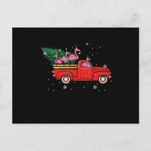 Flamingo Riding Red Truck Xmas kerstkerstmis Aankondigingskaart (Voorkant)