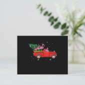 Flamingo Riding Red Truck Xmas kerstkerstmis Aankondigingskaart (Staand voorkant)