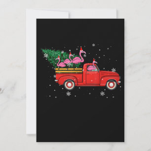 Flamingo Riding Red Truck Xmas kerstkerstmis Bedankkaart