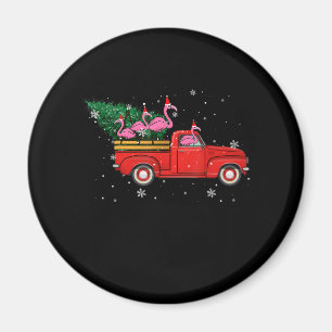 Flamingo Riding Red Truck Xmas kerstkerstmis Magneet