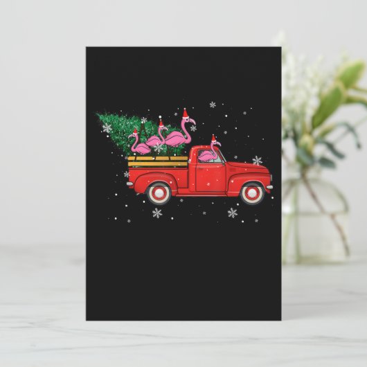 Flamingo Riding Red Truck Xmas kerstkerstmis Save The Date (Staand voorkant)