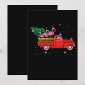 Flamingo Riding Red Truck Xmas kerstkerstmis Save The Date (Voorkant / Achterkant)