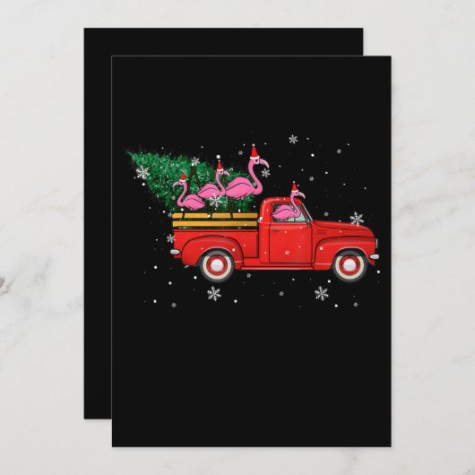 Flamingo Riding Red Truck Xmas kerstkerstmis Save The Date (Voorkant / Achterkant)
