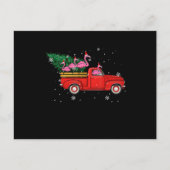 Flamingo Riding Red Truck Xmas kerstkerstmis Uitnodiging Briefkaart (Voorkant)