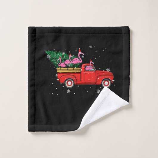 Flamingo Riding Red Truck Xmas kerstkerstmis Washandje (Wasdoekje)