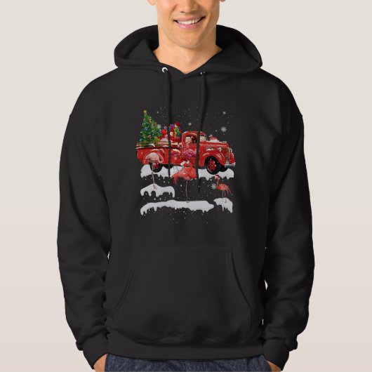 Flamingo Riding Rode Vrachtwagen Vrolijk Kerstmis Hoodie (Voorkant)