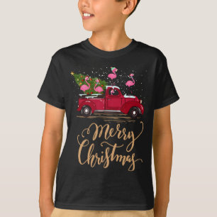 Flamingo rijdt Kerstboom Rode Truck Flamingo T-shirt