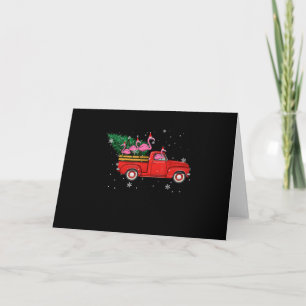 Flamingo rijdt op rode vrachtwagen Xmas kersthoed Feestdagen Kaart