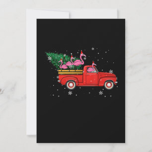 Flamingo rijdt op rode vrachtwagen Xmas kersthoed Feestdagenkaart